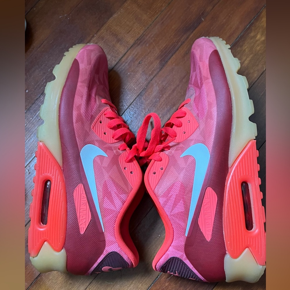 Nike Air Max 90 KJCRD Ice Crimson Red 631748–601 Sz 10.5 Jacquard Knit Laser